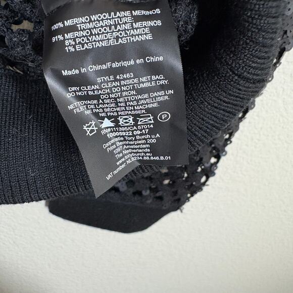 Tory Burch Small Black Lansing Sequin Open Knit Sweater Long Sleeve NWT - Picture 8 of 9